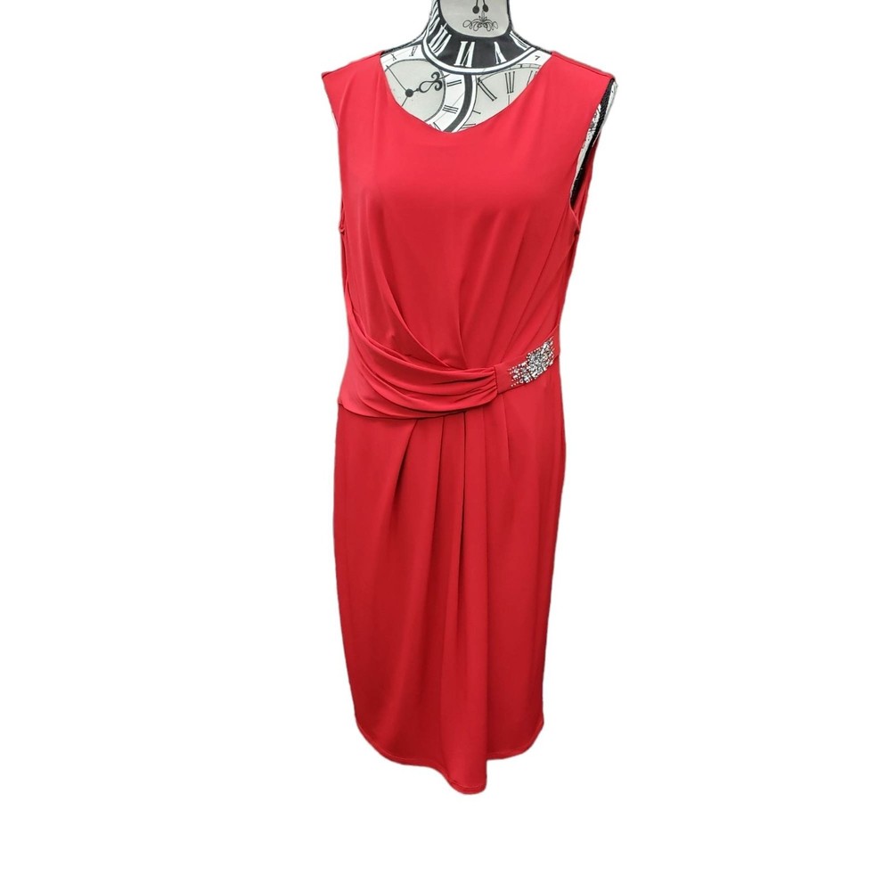 Ellen Tracy Women's size 12 Red Sleeveless Knee Length Dress w/ Rhinestones